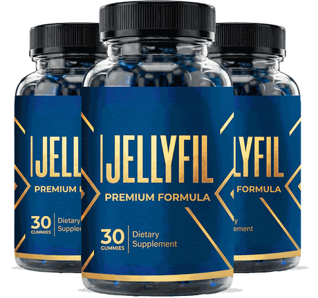 Three bottles of JellyFil men's vitality gummies